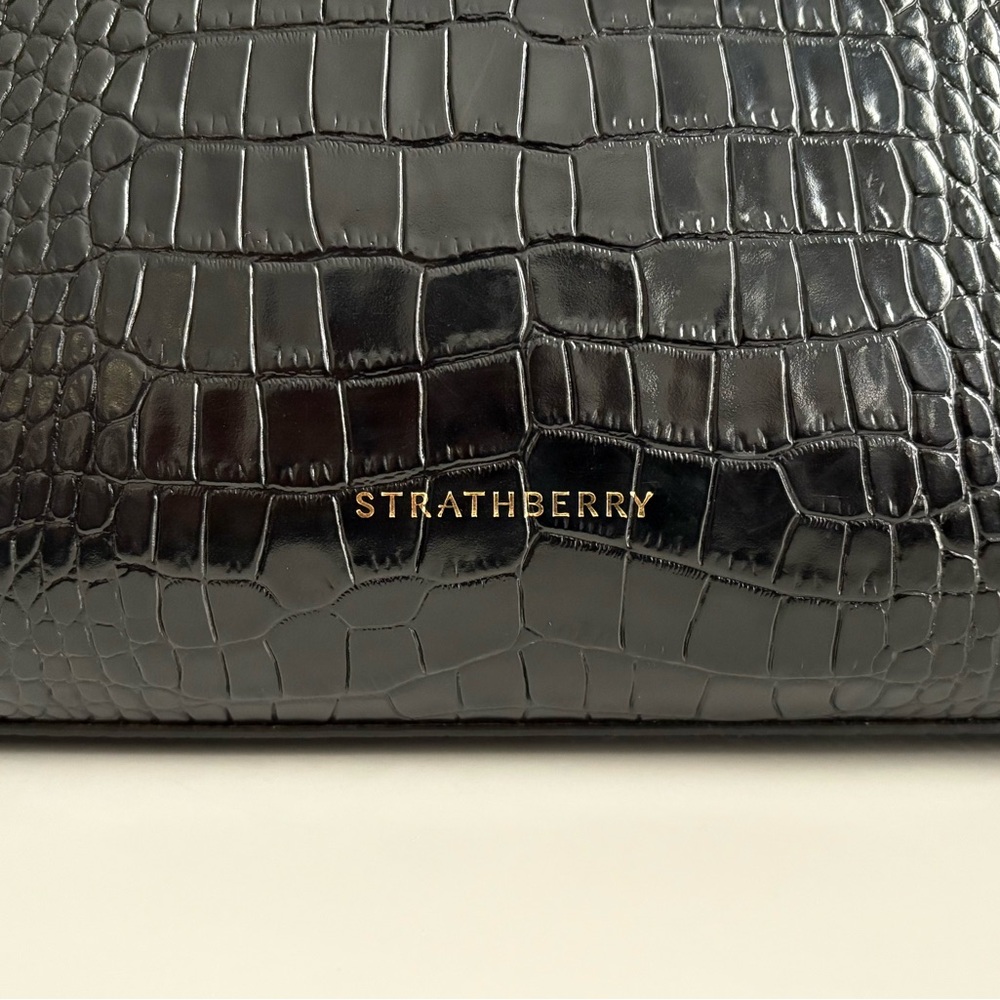 $995 Strathberry Croc Croco Embossed Leather Crossbody Tote Bag Purse Large GUC - Picture 2 of 16